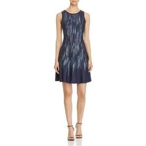 NIC+ZOE Lightning Streaks Fit and Flare Blue Knit Mini Dress SZ S